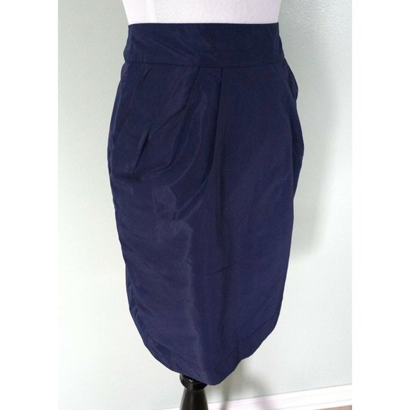BANANA REPUBLIC Blue Pleated Zip Career Work Skirt - Picture 2 of 6